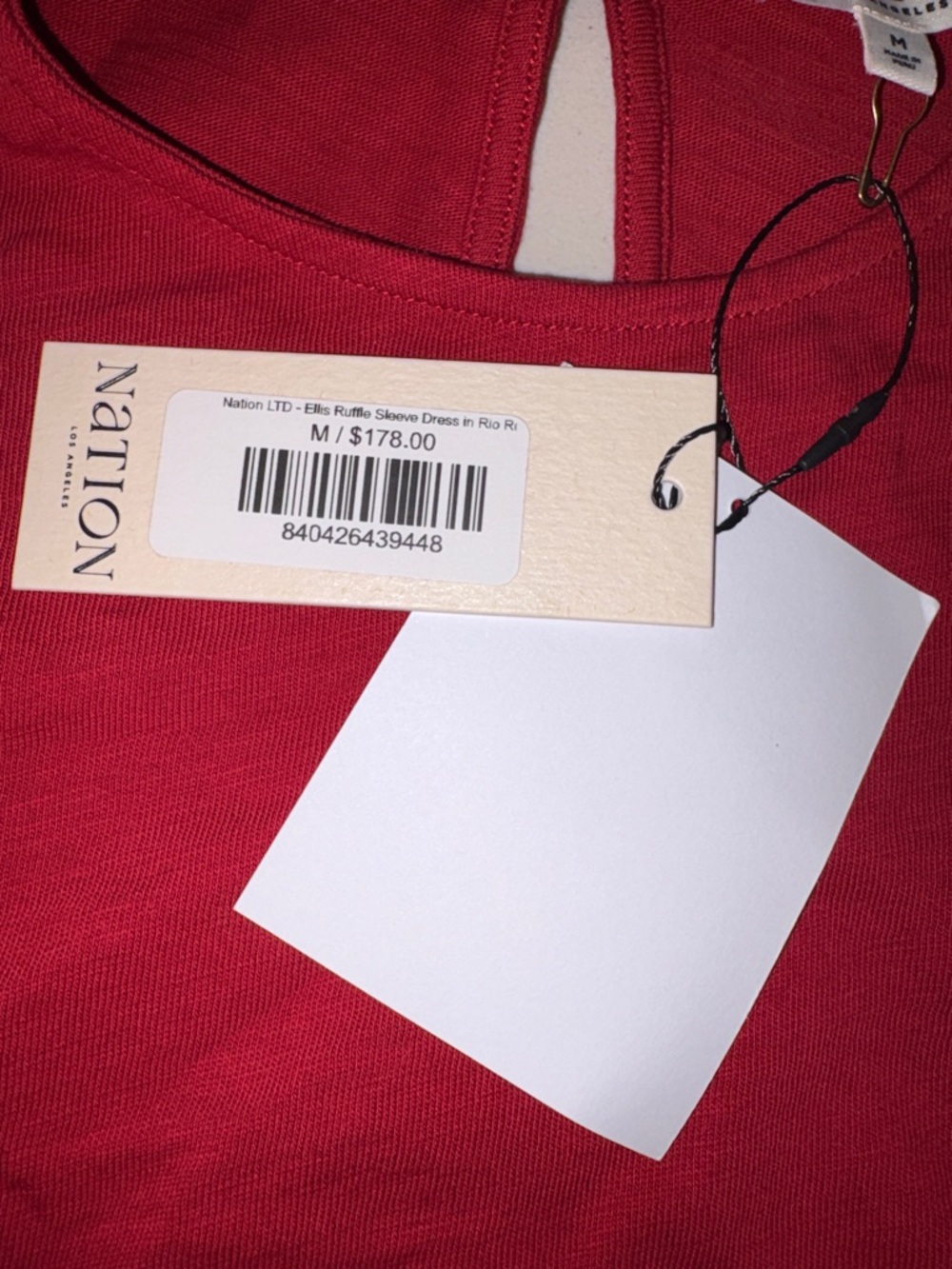 NWT NATION Los Angeles Red Cotton Ruffle Sleeve Mini Dress Size M - Picture 5 of 12